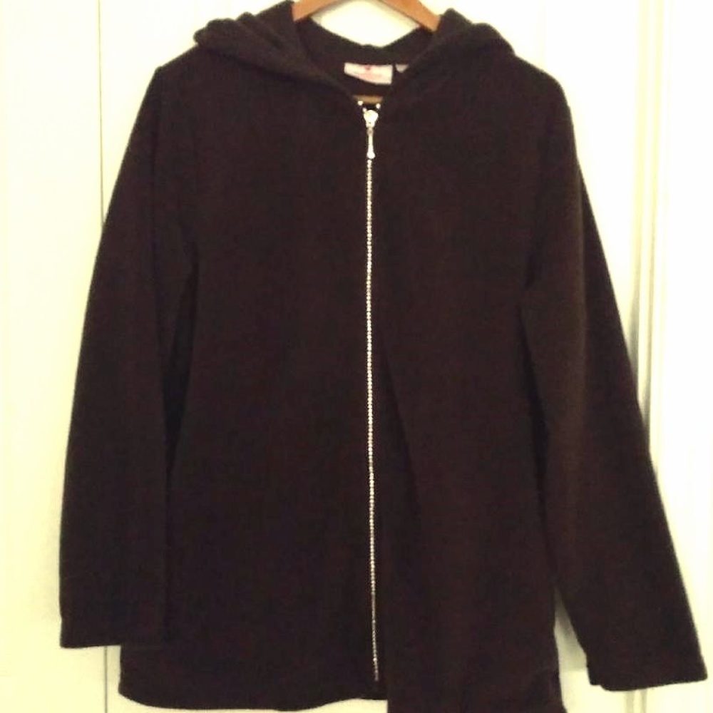 Fleece Hooded Jacket with Jeweled Zipper